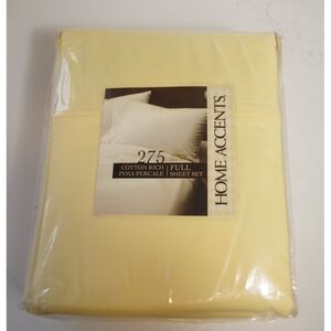 Home Accents Full Sheet Set 275 TC Pima Percale Cotton Rich Remy Yellow New